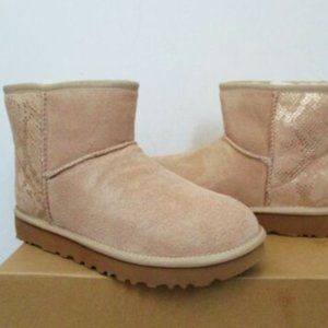 UGG mini metallic rose gold snake print boots - NWT